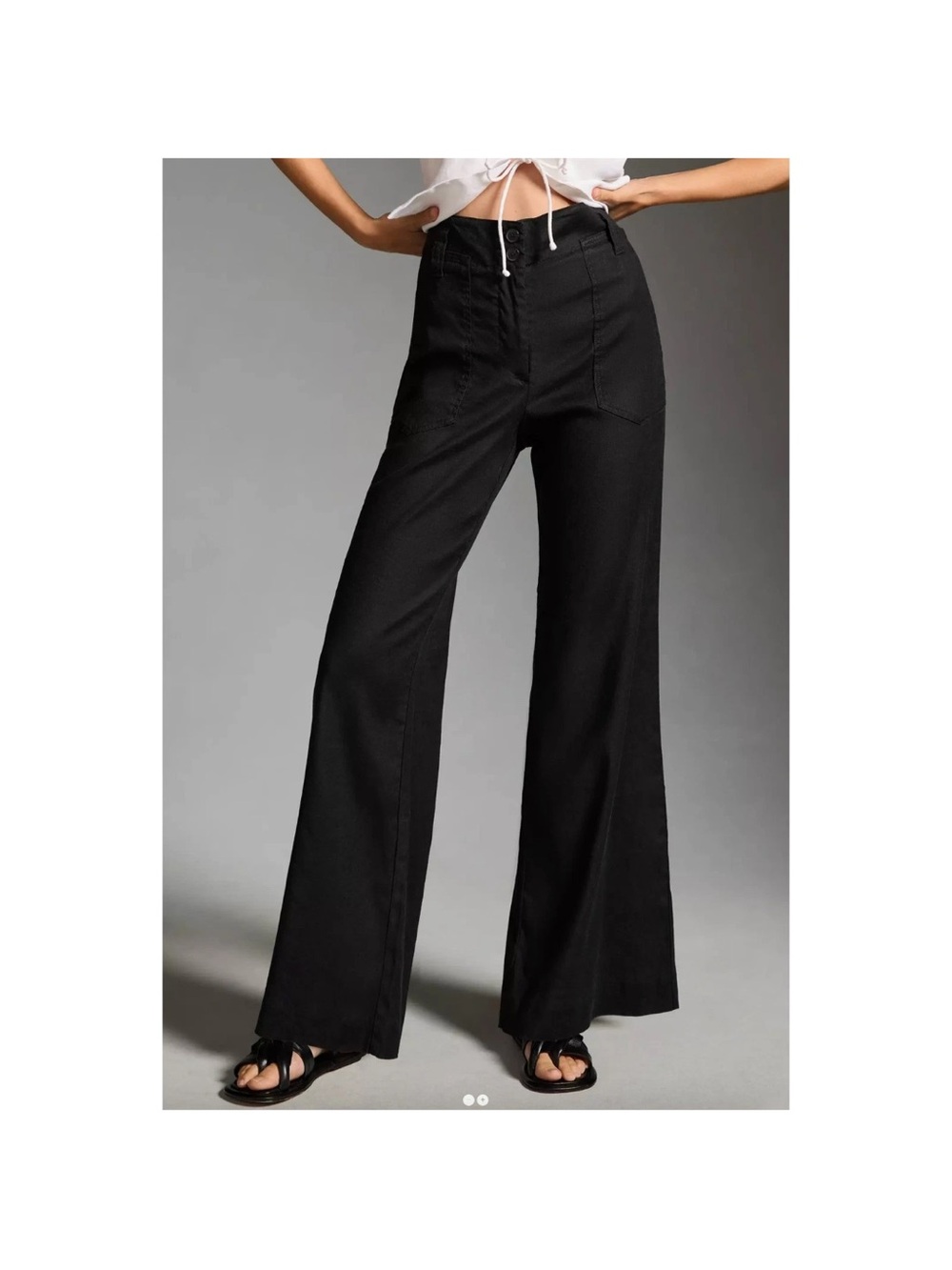 Anthropologie Maeve Naomi Linen Blend Wide Leg Flare Pants Black Size 6
